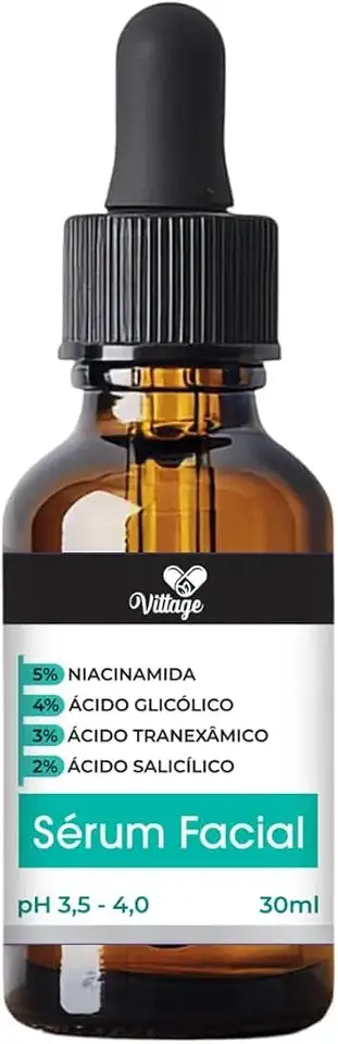 Sérum Facial Vitamina C Clareador com Niacinamida, Antimanchas, Reduz Melasma e Uniformiza a Pele Vittage, 30ml