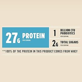 Muscle Milk 100% Whey With Probiotics Protein Powder, Vanilla, 1.85 Pound, 23 Servings, 27g Protein, 2g Sugar, 1B CFU Probiotics, Low in Fat, NSF Certified for Sport, Packaging May Vary