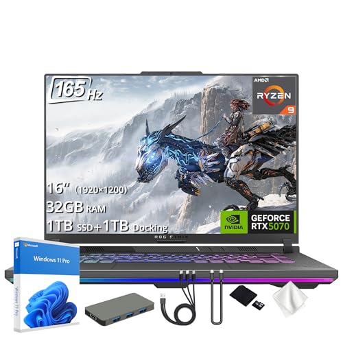 Image of ASUS ROG Strix G16 16 inch WUXGA 165Hz Gaming Laptop, AMD Ryzen 9 8940HX, GeForce RTX 5070 8GB GDDR7, 32GB DDR5, 2TB Storage (1TB SSD+1TB Docking Station Set), RGB Backlit Keyboard, Win 11 Pro, Gray