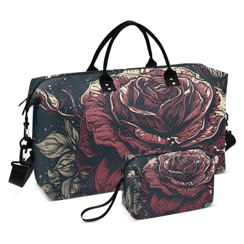 Large Travel Duffel Bag, Red Penoy Gothic Sport Tote Gym Bag, Shoulder Weekender Overnight Bag for Women Men, Carry On Luggage with Toiletry Bag