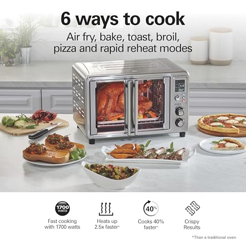 Hamilton Beach Sure Crisp 6-in-1 XL Digital Air Fryer Toaster Oven Combo, With Easy-Access French Doors, Bake, Broil, Toast, Pizza & Reheat Functions, 0.9 cu. ft. Capacity, Stainless Steel (31191) - Image 5