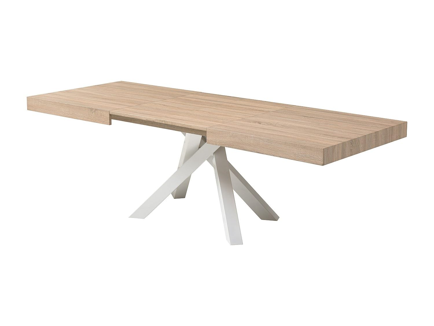Vente-​unique-​Mesa de Comedor Extensible de 6 a 10 Personas en MDF y Metal - Natural y Blanco - CATONAV