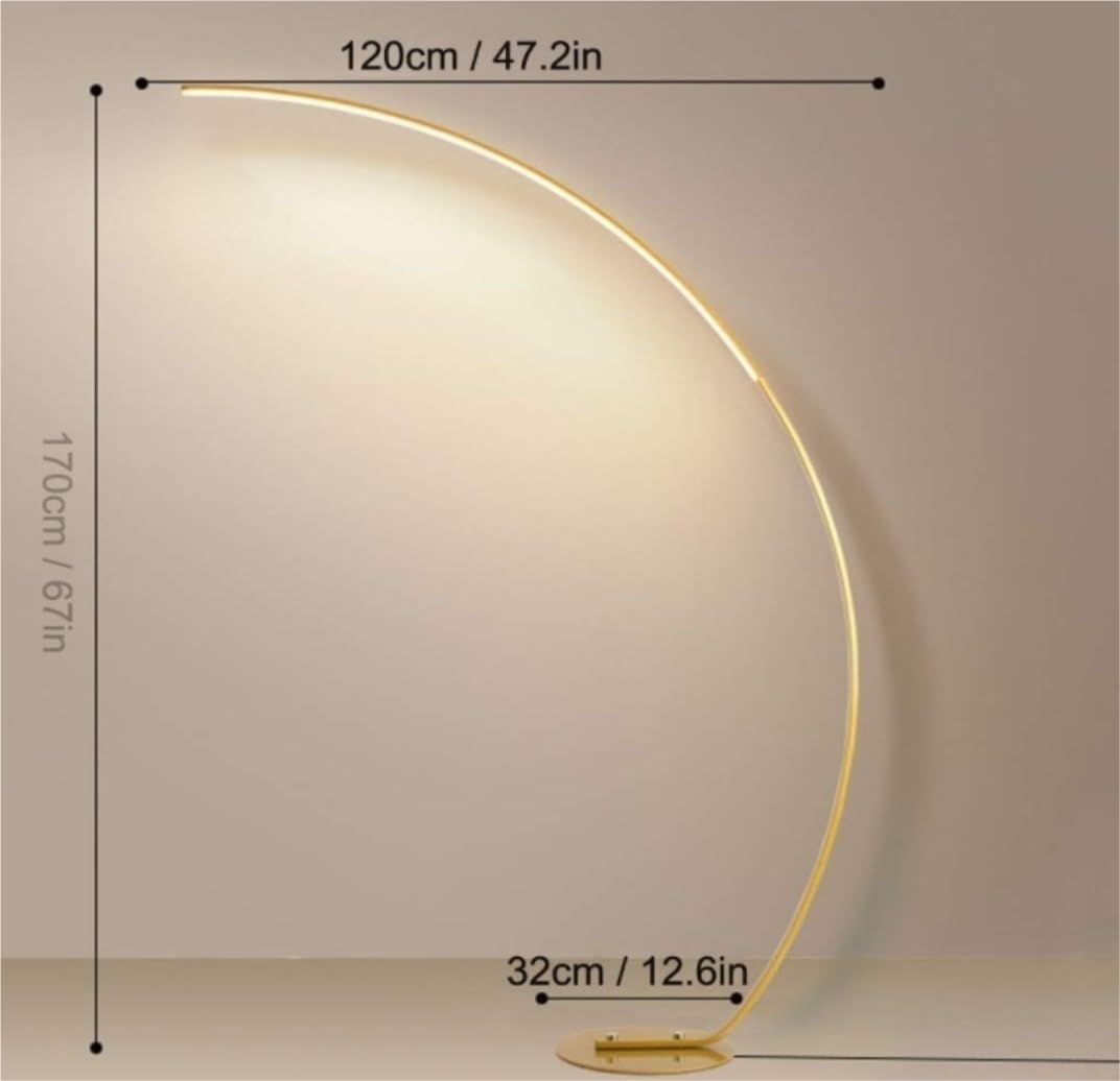 Lampes sur Pied Lampe de Plancher en Aluminium de pêche à LED Abat-Jour en Acrylique Lampe de Sol en Arc Lampe sur Pied à Base de Fer pour Lampe de Lecture de Chambre à Coucher de Salon (Couleur: Or,
