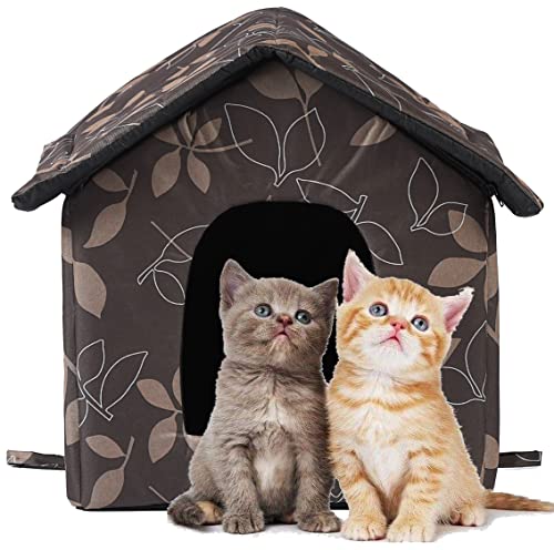 Cat House Outdoor Cat House Outdoor Houses for Feral Cats Dogs Cat Houses for Outdoor Cats Dog Cat Outdoor Indoor Waterproof House (Brown cat House, Small-Houses)