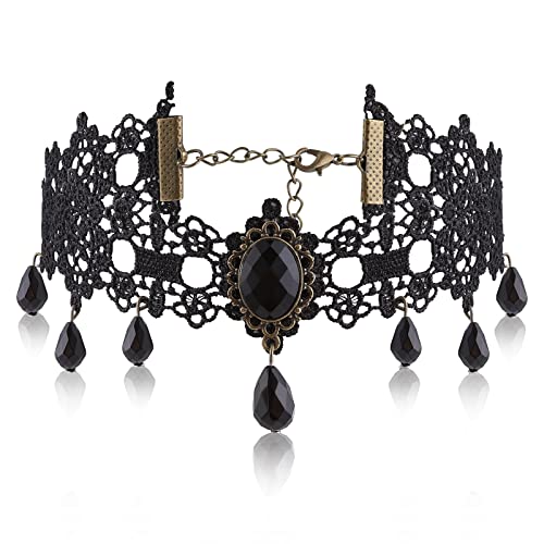 Yolev Schwarze Spitze Choker Gothic Anhänger Halskette Vintage Tattoo Spitze Punk Halsband Damen Mädchen Halloween Maskerade Karneval Schmuck Zubehör