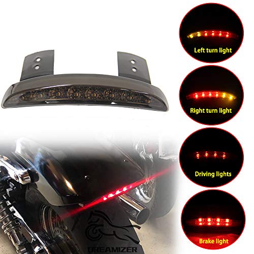 DREAMIZER Bike Motorcycle Lights Rear Fender Edge Red LED Brake Tail light Motocycle for Harley Touring Sportster XL 883 1200 Cafe Racer Red Light with Smoked Black