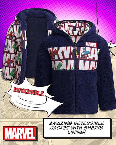 Image of Marvel Spider-Man Boys Puffer Jacket Reversible Sherpa Fleece Lining Coat
