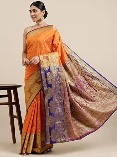 Image of Panzora Women's Banarasi Silk Saree With Unstitched Blouse Piece