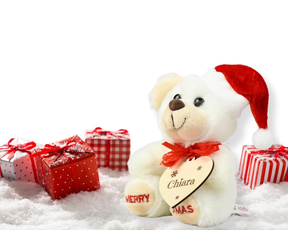 Orsetto di Peluche Natalizio Personalizzabile con Nome e Dedica - Ideale per Bambini e Fidanzati - Idea Regalo Natale per Lei e per Lui - Originale e Personalizzata