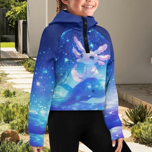 WELLFLYHOM Girls Cropped Sweatshirt 5-14T 1/2 Zip Up Collar Hoodies Long Sleeve Sweater Top3