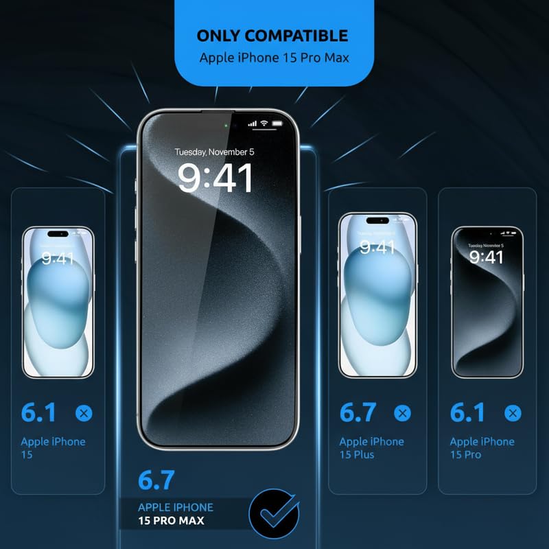 Image of OHAYO Privacy Tempered Glass Screen Protector Compatible with iPhone 15 Pro Max - Anti-Spy 9H Hardness, Edge-to-Edge Protection, HD Clarity, Case Friendly, Easy Installation