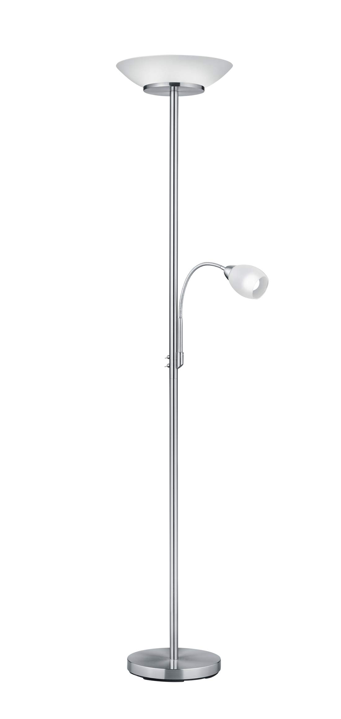 Deckenfluter Stehleuchte Klaus mit LED Leselampe | nickel matt Metall | exkl. 2 x E27 (max. 18W) | beweglicher Lesearm 1 x E14 (max. 10W) | Höhe: 180 cm, Durchmesser: 34 cm