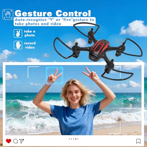 Drone with Camera 1080P HD, Remote Control Mini Drones for Kids and Adults, RC Quadcopter with One-Key Takeoff/Landing, Altitude Hold, 3D Flip, Gesture Selfie, 2 Batteries Drone for Boys and Beginners - Image 4