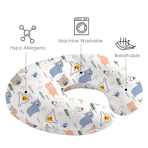 Image of Little Grape Land Nursing Pillow Covers 2 Pack, Soft & Breathable Removable Breastfeeding Pillows Covers for Feeding Pillows, Nursing Pillow Slipcover for Baby Girls Boys, (Animal & Bear