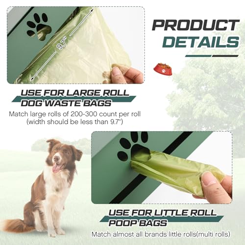 Image of Blulu Wall Mount Dog Poop Bags Dispenser Holder with Hooks Metal 200 /300 Single Large Roll Pet Waste Station Bags Dispenser for Outdoor Indoor Home Yard Doggy (Green)