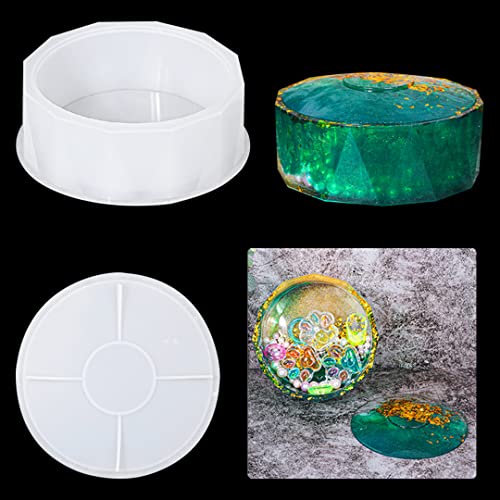 Zayookey Epoxy Resin Storage Container Mold Large Round Box Resin Moulds with Lid Jewellery Storage Box Silicone Molds Bowl Trinket Plate Casting Mold for DIY Flower Pot Storage Jar