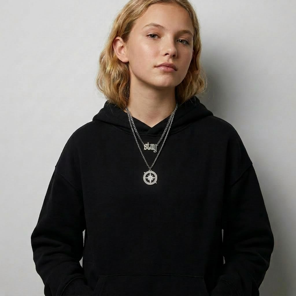 Stray Skz Inspired Compass Pendant Necklace Silver Tone Fan Gift Women image 2