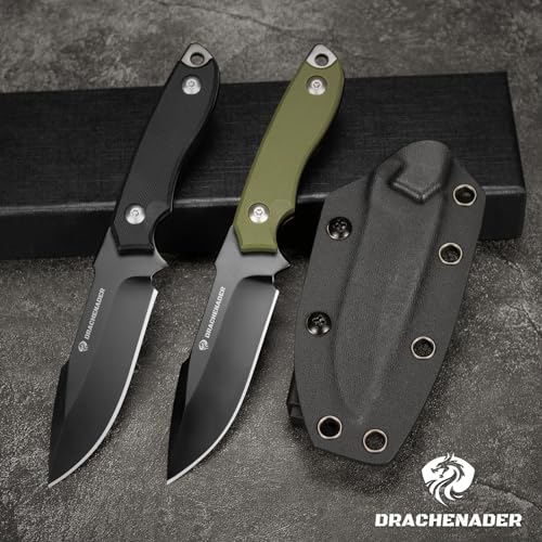 DRACHENADER Gürtelmesser EDC Messer 42a konform D2 Stahl kleines feststehendes Zweihandmesser mit Kydex Scheide, 18cm Gesamtlänge, 9cm Griff, 8cm Klinge, Full Tang, schwarze Klinge + grüner Griff – Bild 6