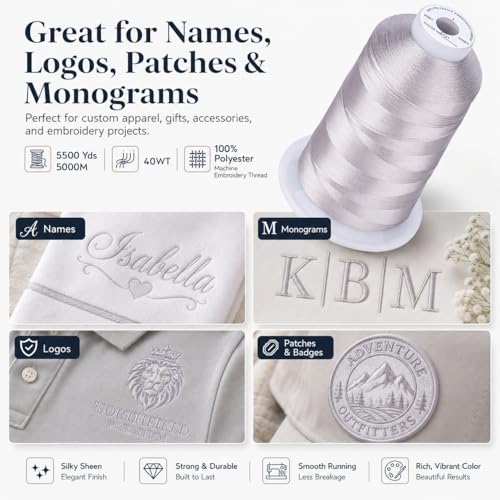 Image of Simthread 5000M 40WT Polyester Embroidery Thread, S101 | 5000M 40WT polyester thread feeds smoothly for machine embroidery, monograms, logos, patches and quilting.