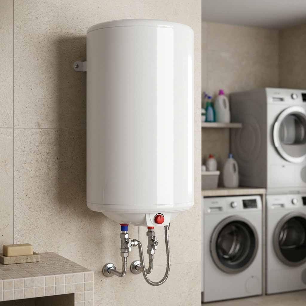 Suinga Termo Eléctrico | 50 Litros | Diseño Redondo Color Blanco | Calentador de Agua de Alta Eficiencia | Suministro de Agua Caliente para el Hogar | Compacto y Resistente