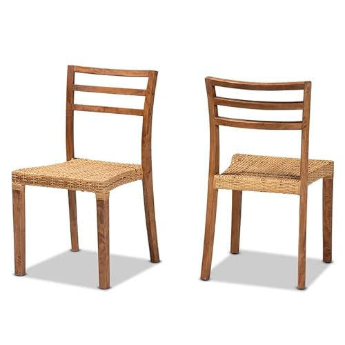 Baxton Studio Arthur Modern Brown Wood And Rattan 2-Piece Dining Chair Set #TOP13