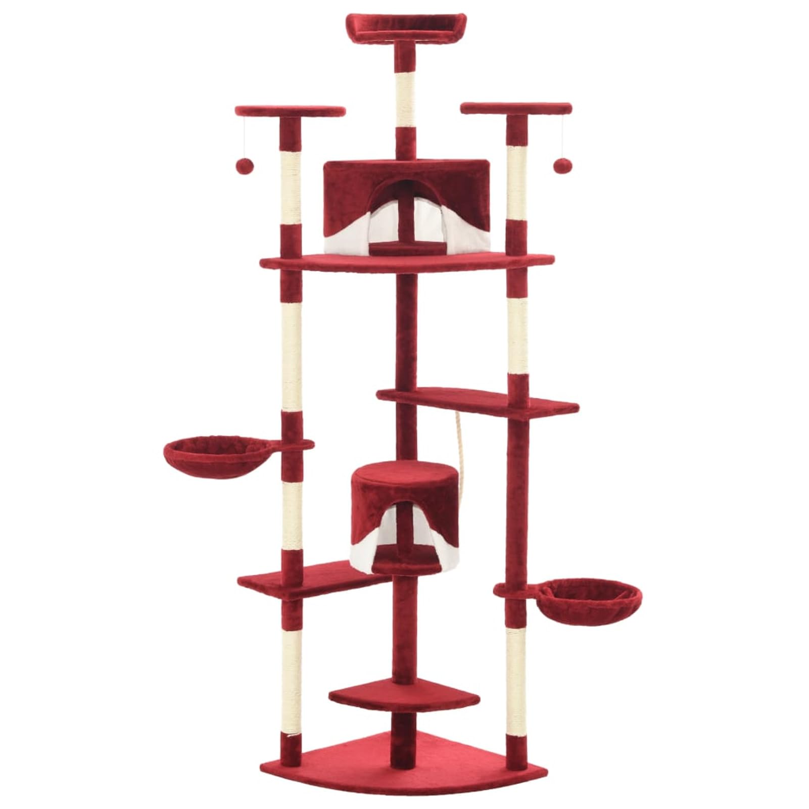 ARKEM Rascador para Gatos con Poste de sisal Rojo y Blanco 203 cm Poste Rascador para con Cuerda de Sisal, Colgante para Gatos y Manta Suave