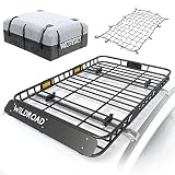 WILDROAD Car Roof Cargo Carrier Combo of Upgraded 64"x 39"x 4" Roof Rack Cargo Basket, 21 Cubic ft C