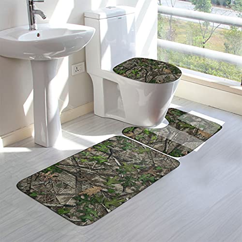 Badezimmerteppich-Set, 3-teilig, Camouflage-Druck, weicher Komfort, Flanell, rutschfeste Badematte + U-förmiger Teppich + WC-Deckelbezug – Bild 4