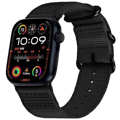Hiking Trail Nylon Band | The Original Rugged, Water-Resistant, Soft Woven Nylon Band with Steel Hardware - Compatible with Apple Watch Bands for Men & Women 42mm 41mm 40mm iWatch All Series & Models (Black)