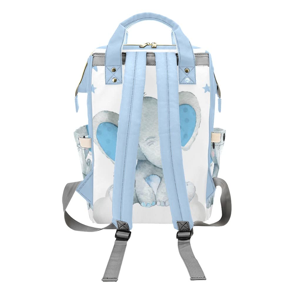 XOZOTY Cute Blue Elephant Diaper Bags Backpack with Name Personalized Baby Bag Nursing Nappy Bag Travel Tote Bag Gifts