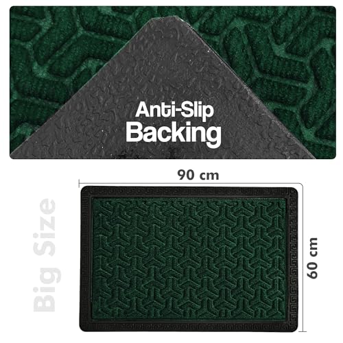 Image of Yellow Weaves Large Size (60x90 cm) Door Mat for Home Entrance, Outdoor Rubber Mat - Non-Slip, Anti Skid Foot Mat, Dirt Trapper, Heavy-Duty, Waterproof Doormat (Triangle Design, Green Color)