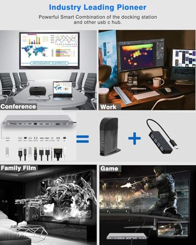 Image of USB C to 12 in 1 HUB Dock MST, Aluminium Type C Station 2* HDMI Port, 1* VGA, RJ45, 3 USB 3.0 Ports, 1 3.5mm Audio, USB-C Power Delivery, TF /SD Slot for Laptops /MAk (12 in 1 Dual HDMI Adapter)
