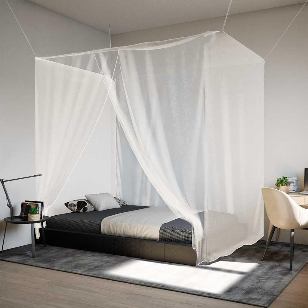 Moskitonetz zum Aufhängen aus Polyester weiß 220 x 120 x 150 cm, 156 Mesh, für Bett, Mückenschutz für Reise, Camping, Balkon und Terrasse