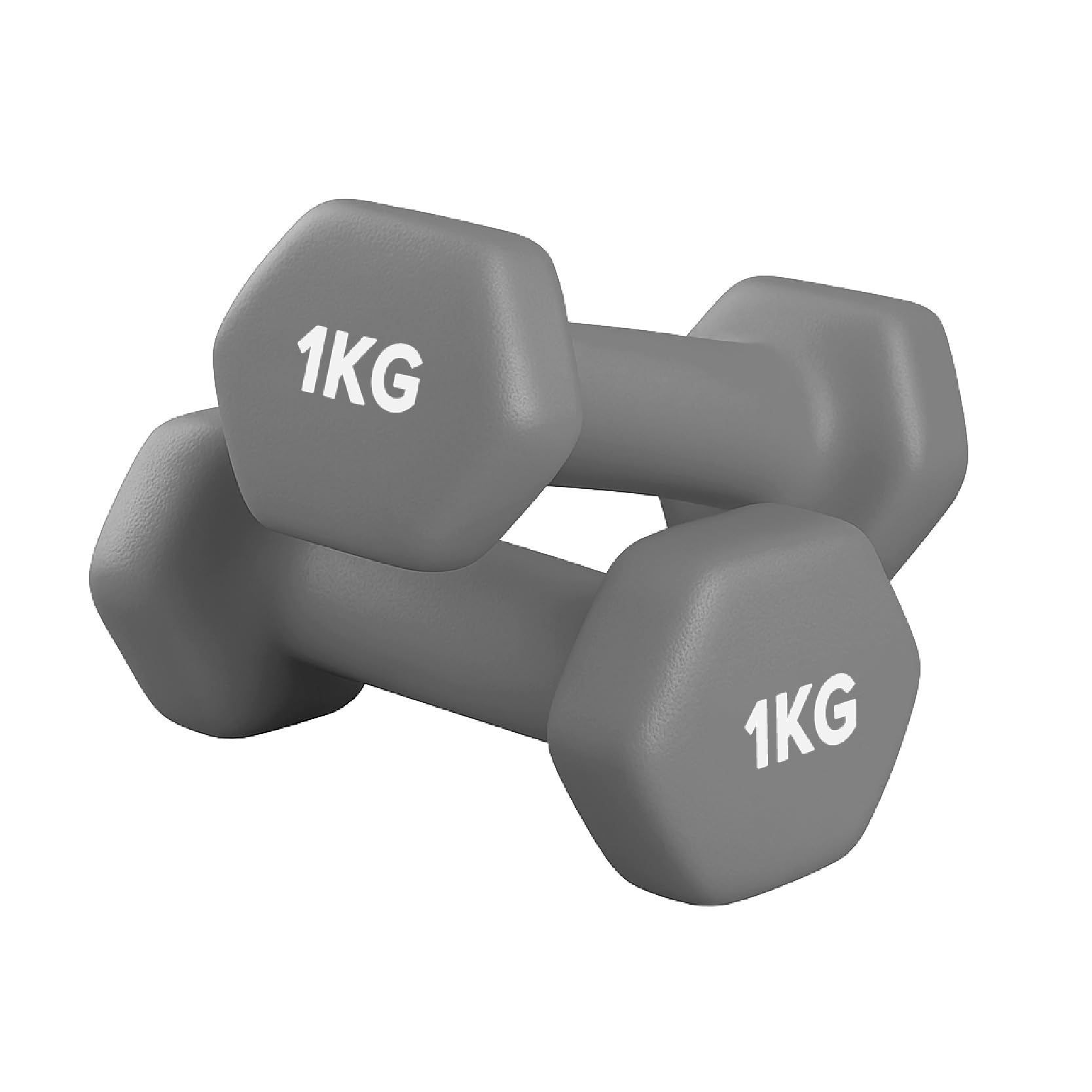 Neoprene Dumbbells Pair for Women Home Gym, Hex No-Roll Design, Non-Slip Grip, Colour Coded Weights Set, 0.5kg to 10kg (1kg-Pair-Grey)