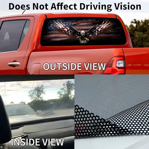 Image of Back Window Decals for Trucks - 65x17.3 in Eagle Flag Window Decal Rear Window Decals for Truck Decor, Creative Pickup Rear Window Decal for Personalized Decoration - Eagle-5-S