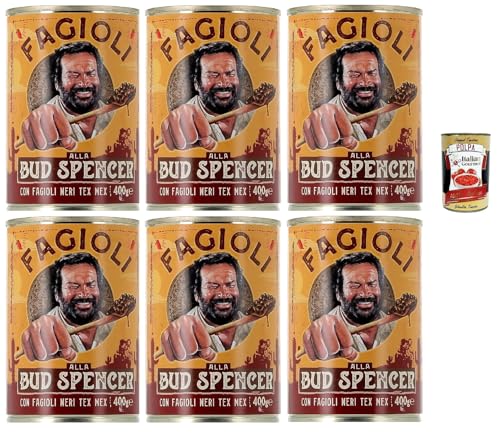 Fagioli alla Bud Spencer - Frijoles negros Tex-Mex en salsa 400 g - listo para calentar, rico en fibra, receta italiana - vegetariano/vegano, 6x 400g + Italian Gourmet Polpa 400g