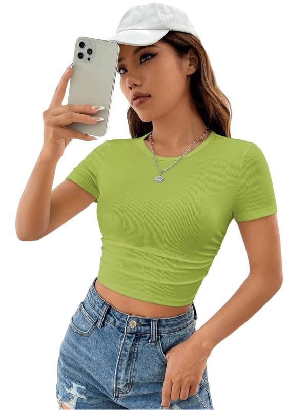 Image of Niren Enterprise Apple Short Sleeve Ribbed Modal Women Crop top, Pack of 1