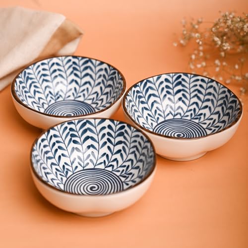 Image of MARKET 99 Ceramic Blue Small Chutney Bowl Set of 3 (100 ml) | Mini Serving Bowls for Sauces, Dips, Condiments & Small Portions | Ideal for Chutney, Pickles & Side Servings for Dining Table