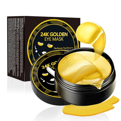 Under Eye Patches 24K Gold Eye Mask 60PCS Under Eye Mask Collagen Gel Pads Patch Treatments for Lighten Wrinkles Puffy Eyes Dark Circles Anti-Aging Moisturizing Fine Lines Eye Bags Women Men