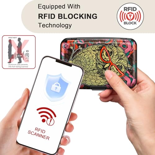 Image of ELFISH Mini RFID Aluminum Wallet Credit Cards Holder Business Card Case Metal ID Case for Men Women(Cute Owl)