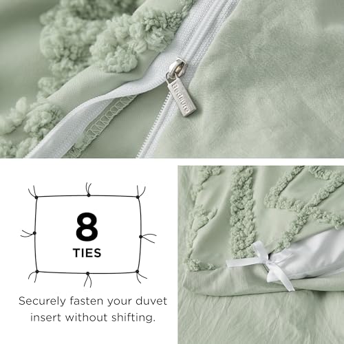 Bedsure Boho Duvet Cover King Size, Soft & Comfortable Elegant Design Boho Bedding for Decoration, Machine Washable Comforter Cover for All Seasons,Includes 1 Duvet Cover & 2 Pillow Shams,Light Green