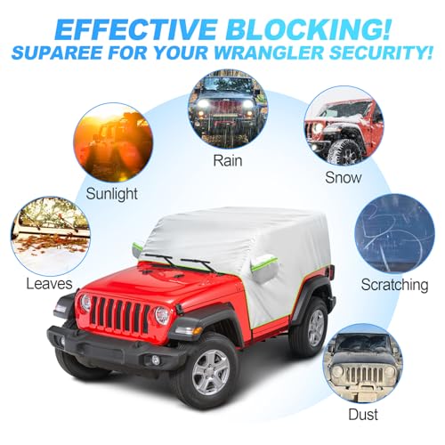 Image of SUPAREE Covers Waterproof 2 Door fits Wrangler 2007-2023 JK JL 2 Door All Sub-Models,Covers Outdoor Sun Rain Wind Snow Protection,Slivery Storage Bag with Extra Accessories