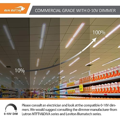 Run Bison 4Ft Led Linear Strip Light, 3 Color Selectable 3500K-5000K,Lumen Adjustable 2860/3640/5200Lm,120-277V, 0-10V Dimmable Led Shop Light, Ul Certified, Dlc Listed,Small Size #TOP5