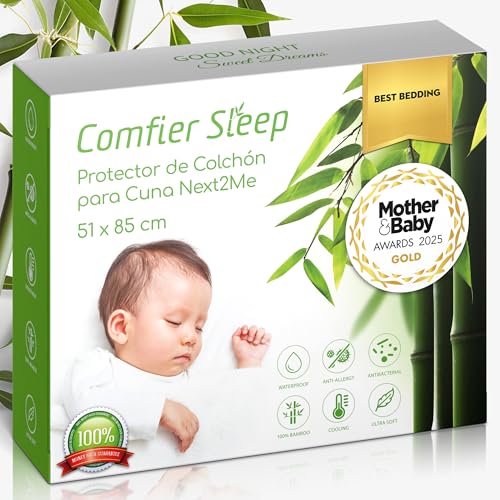 Protector De Colchón De Cuna 51x85 cm– Compatible con Next2Me – 100% Bambú Cubre Colchón Impermeable para Cuna – Transpirable Y Lavable