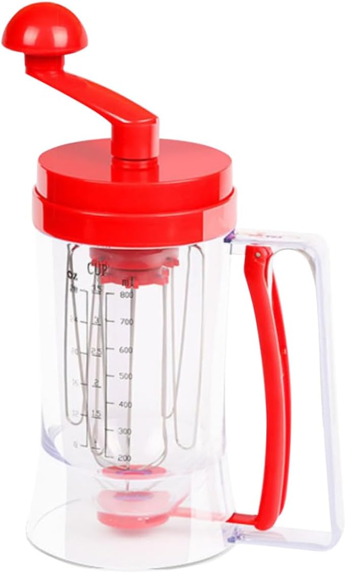 Manual Cake Batter Dispenser with Built-in Whisk Mixer and Ergonomic Handle Accurate Measuring Cupcake Funnel for Pancakes Muffins Crepes Donuts and Dough Baking Tool