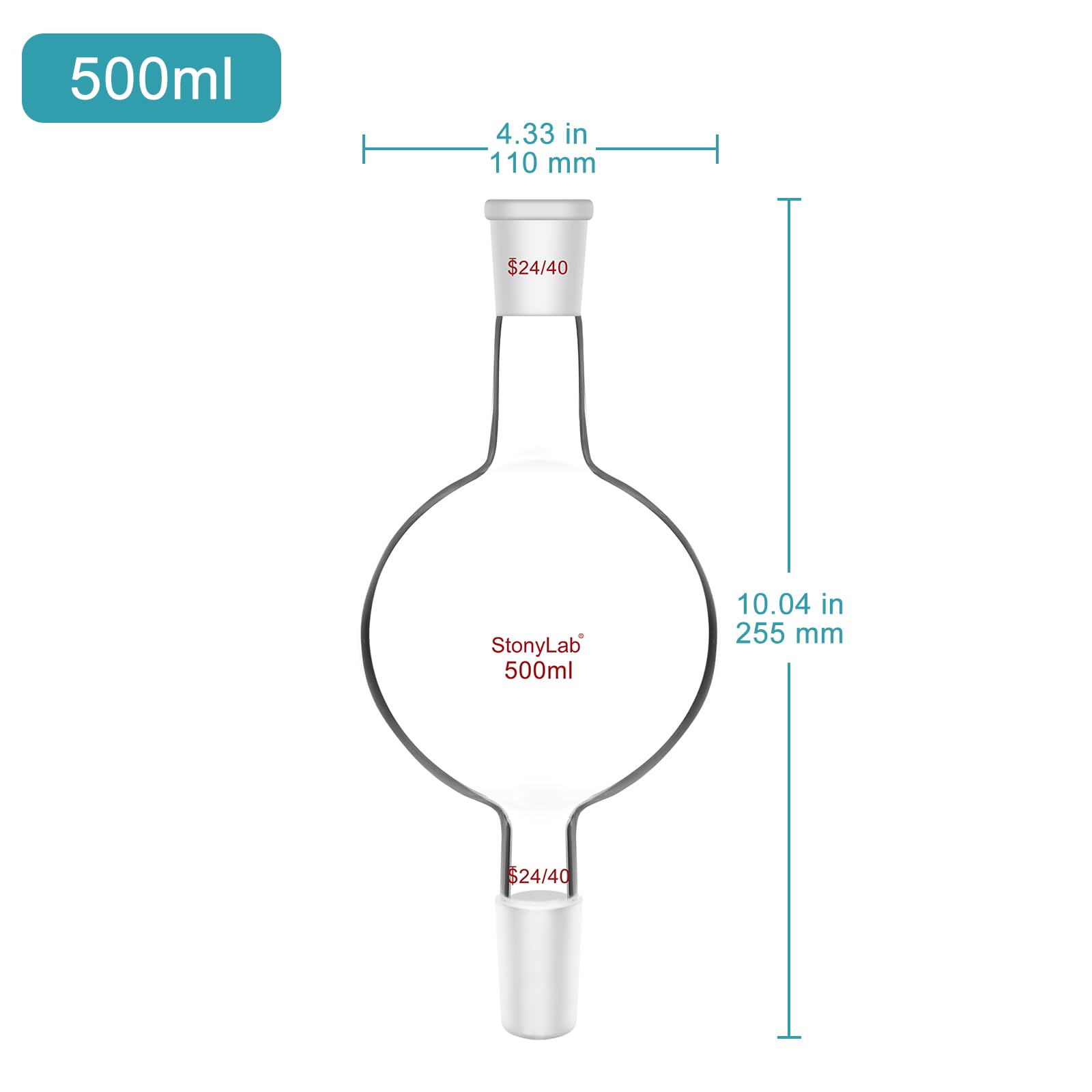stonylab Serbatoio per Cromatografia in vetro, Chromatography Reservoir Serbatoio di Cromatografia in Vetro Borosilicato con Giunto Standard 24/40 per Laboratorio - 500 ml