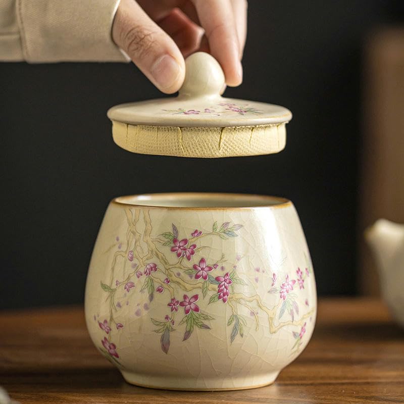 Barattoli in Ceramica con Fiori di pesco da 300 ml con coperchi Barattoli ermetici in Ceramica per tè, caffè e Zucchero Barattoli da Cucina in Porcellana Vintage