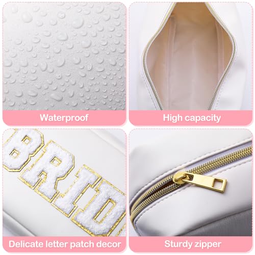 Oudain 2 Pcs Bride and Groom Makeup Bag Letter Patch Cosmetic Travel Toiletry Bag Women PU Leather White Portable Bride Purse Wedding Pouch for Bridal Shower Gift Bachelorette Party Favor3