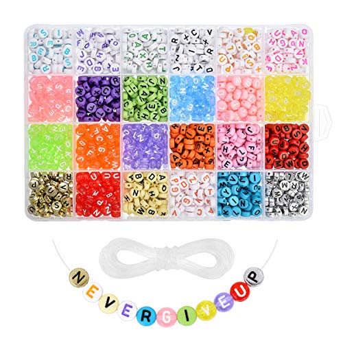 Roblue 1680PCS Letter Beads Colorful Alphabet Beads A-Z Acrylic Letter Beads for Jewelry Making Letter Beads for Bracelets Key Chains Valentines Day DIY 4x7mm
