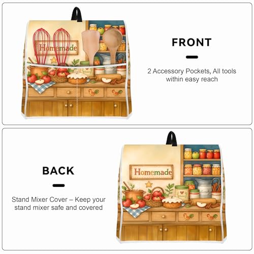 Image of Kitchen Dust Cover Compatible with 4.5 5 6 8 quart Stand Mixer, Kitchen Appliance Protective Covers with Top Handle and Pocket (Cartoon shelf, For All 6-8 qt Mixer)